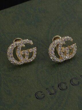 Gucci Crystal Double G Stud Earrings in Gold Tone